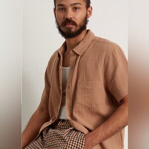 PacSun Brown Textured Classic Cotton Camp Shirt